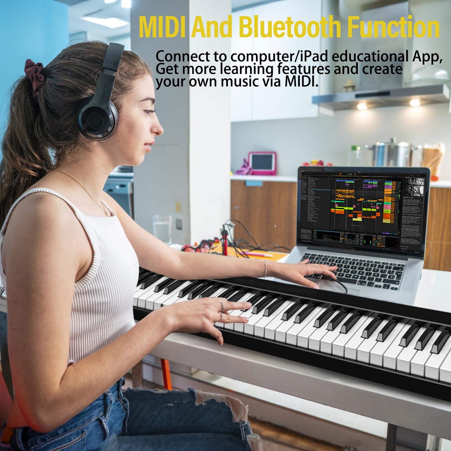 88 Key Folding Piano Keyboard | Semi-Weighted Portable Piano With Bluetooth, MIDI, Headphones & Bag