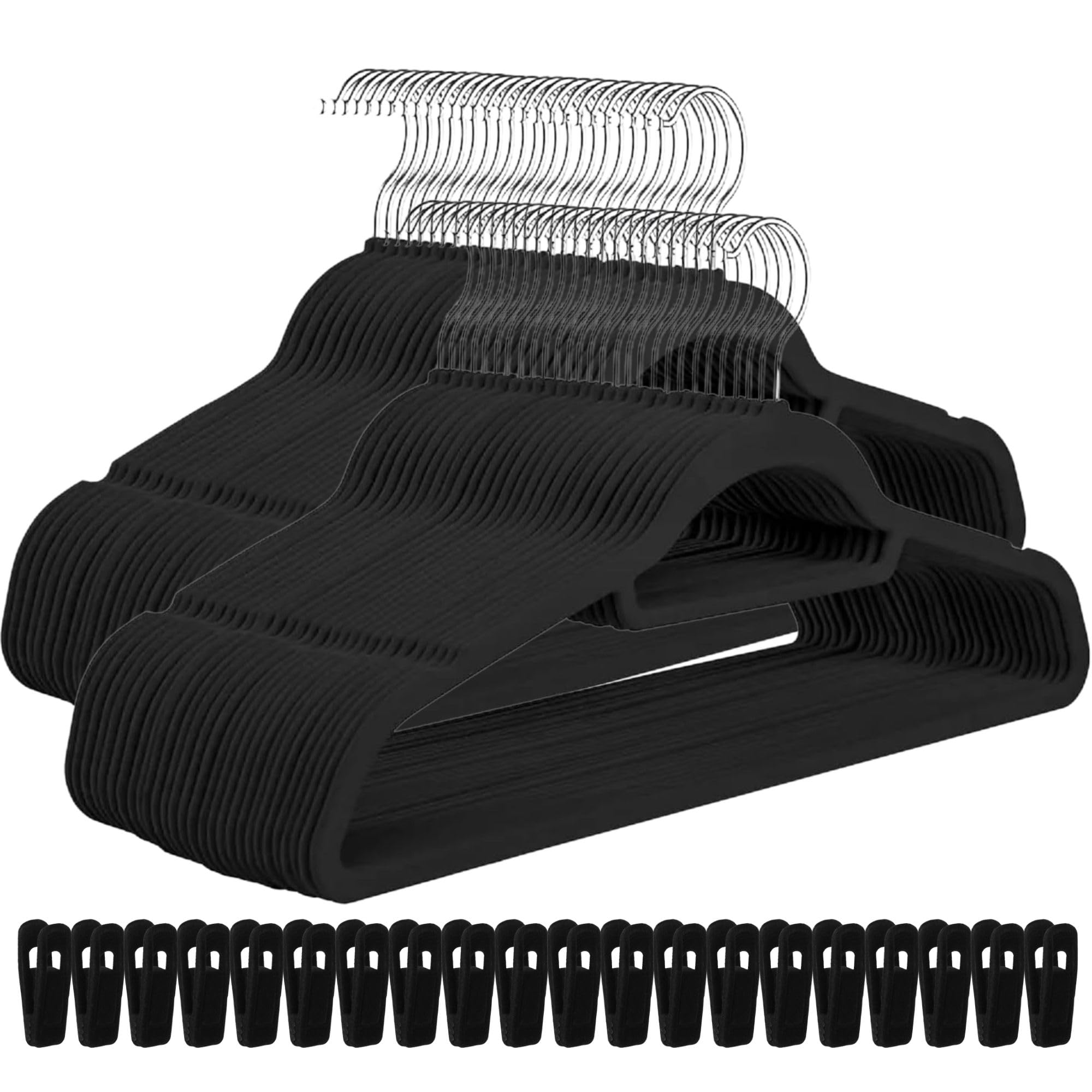 Samt-Kleiderbügel mit 24 Finger-Clips, robuste Kleiderbügel, rutschfeste Kleiderbügel mit Samtklammern, Krawattenstange und 360-Grad-Haken, langlebig und stabil, platzsparend,