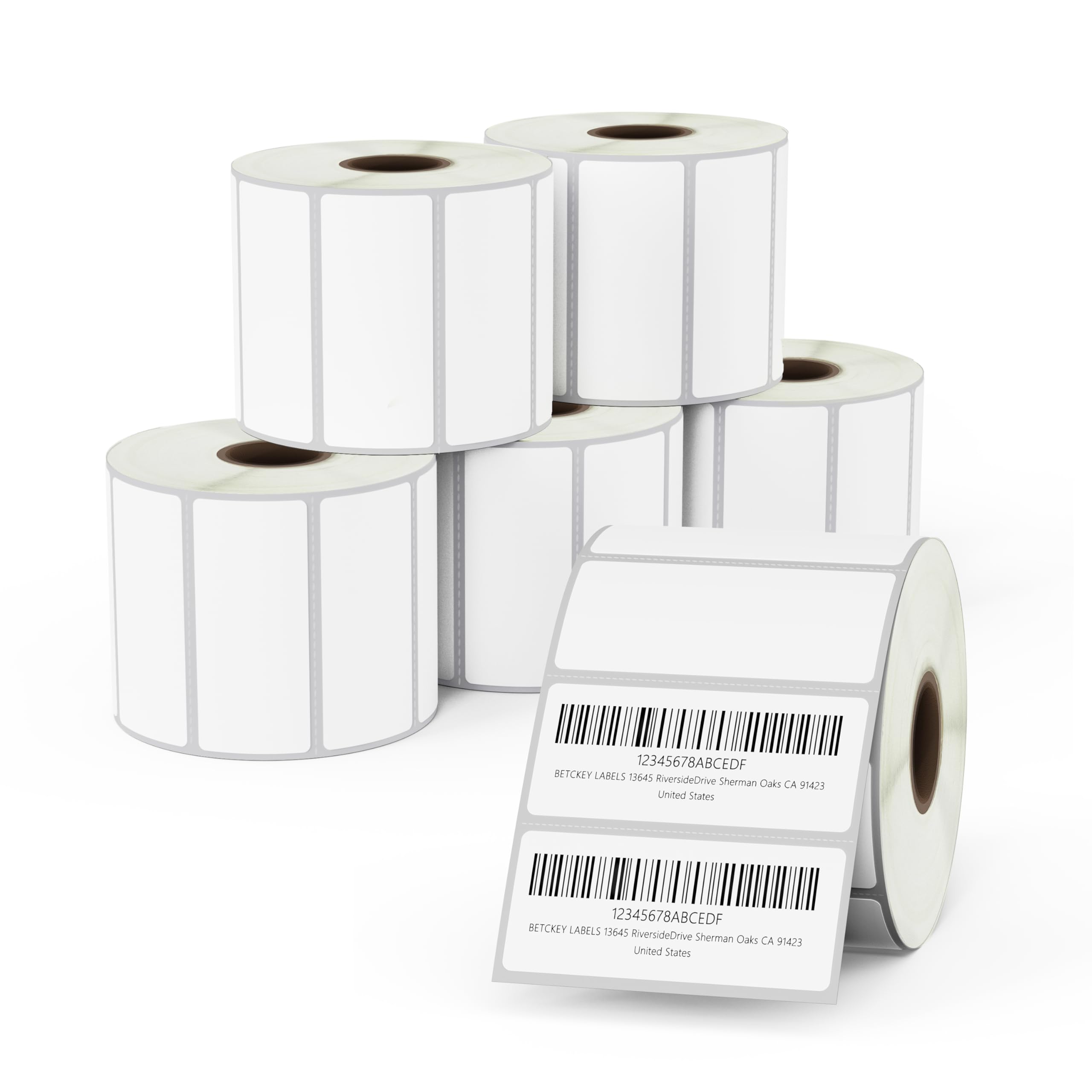 BETCKEY - 6 Rotoli di Etichette Film Rimovibili,57mm x 25mm, 9000 Etichette a Distacco Facile Senza Residui per Stampanti Termiche