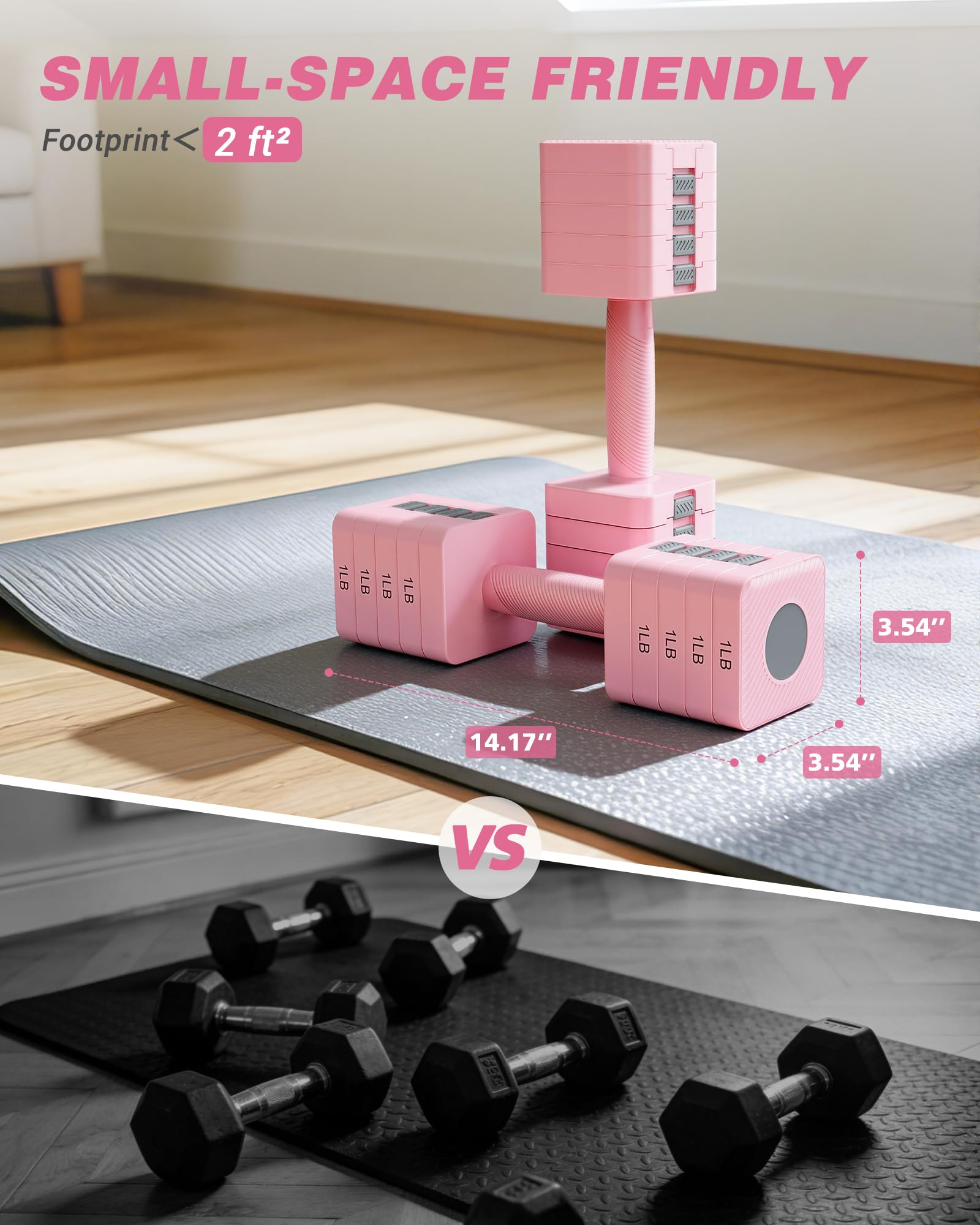 Rendpas Adjustable Dumbbell Set of 2, 10lb & 22lb Pairs (5lb/11lb Each) | Anti-Slip No-Roll Handle Weights, Bench Combo Option for Home Gym, Pilates & Strength Training
