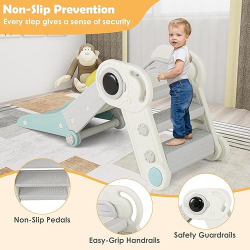 Miniatura 5 de BABY JOY Tobogán plegable para niños pequeños a partir de 18 meses, 2 en 1, plegable para interiores, escalador independiente, con escalador (azul y