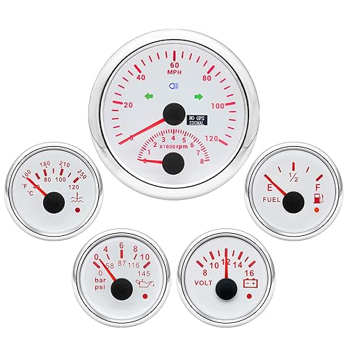 ARTILAURA Juego de 5 calibradores GPS de 3-38 pulgadas 3.346in con tacómetro, medidor de nivel de combustible de 2-116 pulgadas, medidor de