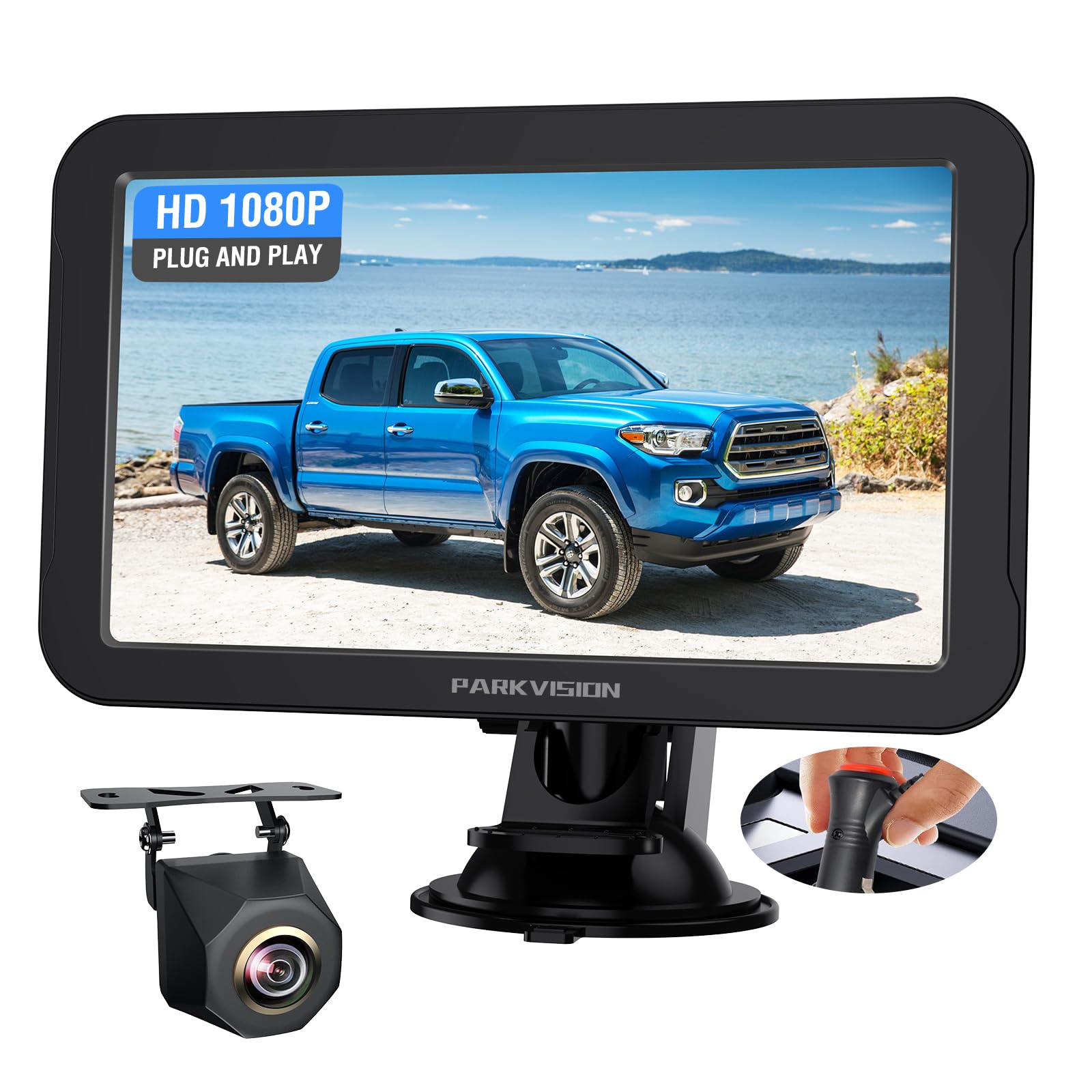 PARKVISION Rückfahrkamera Set 7" Monitor, Kabel, 12V, PKW SUV Pick-up | Plug & Play: Strom via Zigarettenanzünder oder Rückfahrscheinwerfer