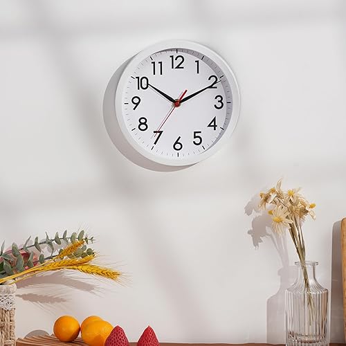 Miniatura 9 de AKCISOT Reloj de pared, moderno y pequeño, funciona con pilas, de 8 pulgadas, silencioso, analógico, clásico, para oficina, hogar, baño, cocina,