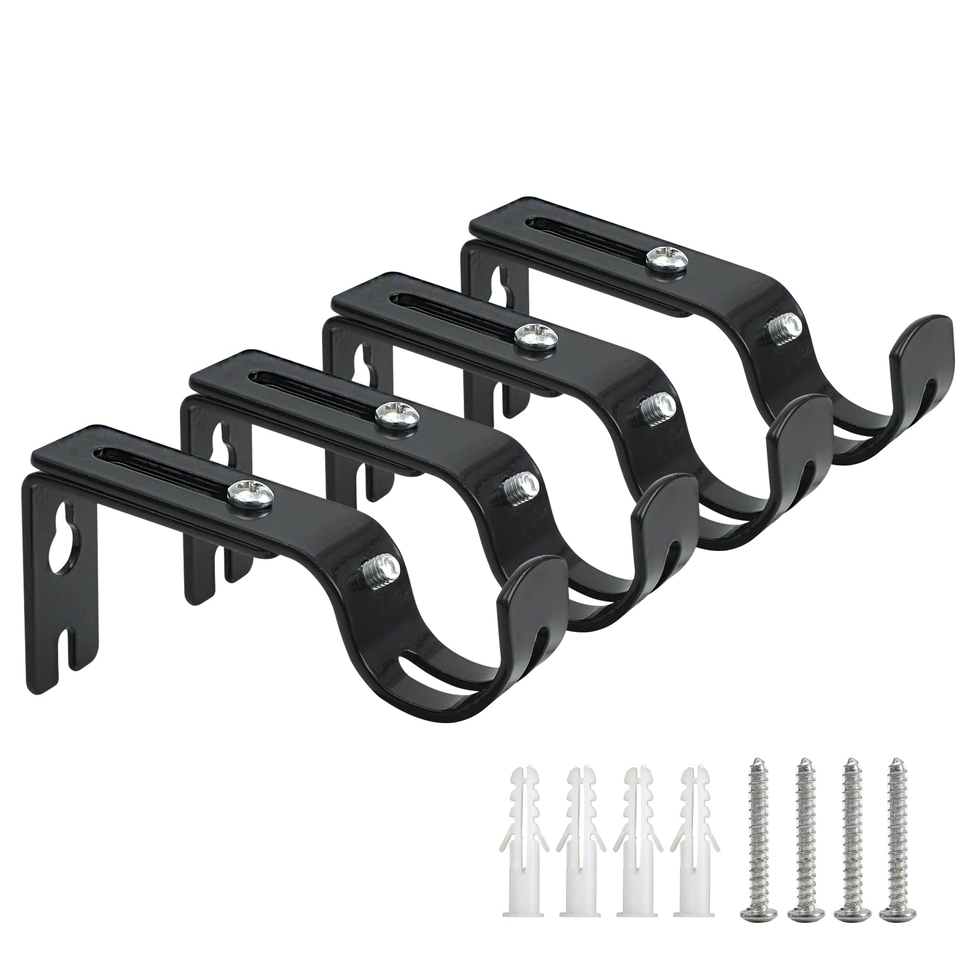 4 Stück Gardinenstange Halterung Metall, Gardinenstange Halter Verstellbare Wandhalterung Vorhangstange Halterung Schwarz, Vorhangstangenhalter mit Schrauben für Küche, Badezimmer, Schlafzimmer