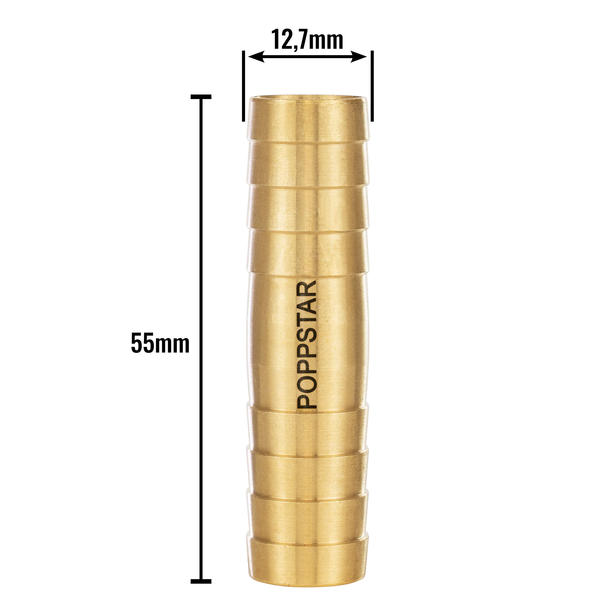 Poppstar Brass Hose Connector 1/2 inch Set including 2X Stainless Steel Hose Clamps for 1/2" (12.7 mm) Garden Hose - Image 2