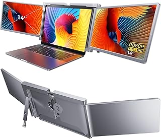 14 Inch Triple Portable Monitor 1080P Full HD, 2023 Upgraded Laptop Screen Extender for Dual Monitor Display, One Type-C Cable Connect, for 13.3”-17.3” Laptop, Support Windows, Mac System