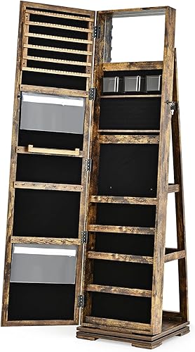 Miniatura 9 de CHARMAID Armario de joyería giratorio de 360 con espejo de longitud completa más alto organizador de armario de joyería con cerradura de pie gran