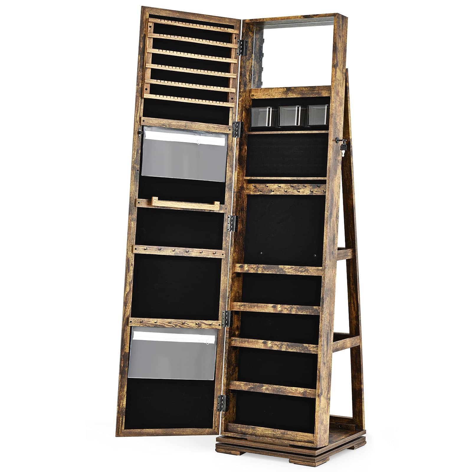 CHARMAID 360° Rotating Jewelry Armoire with Higher Full Length Mirror