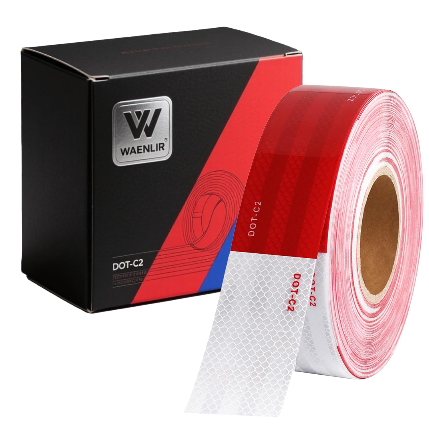 WAENLIR 2 inch x30Feet Reflective Tape DOT-C2 Waterproof Red and White Adhesive Safety Conspicuity reflector tape for trailer, Cars, Trucks, outdoor¡­