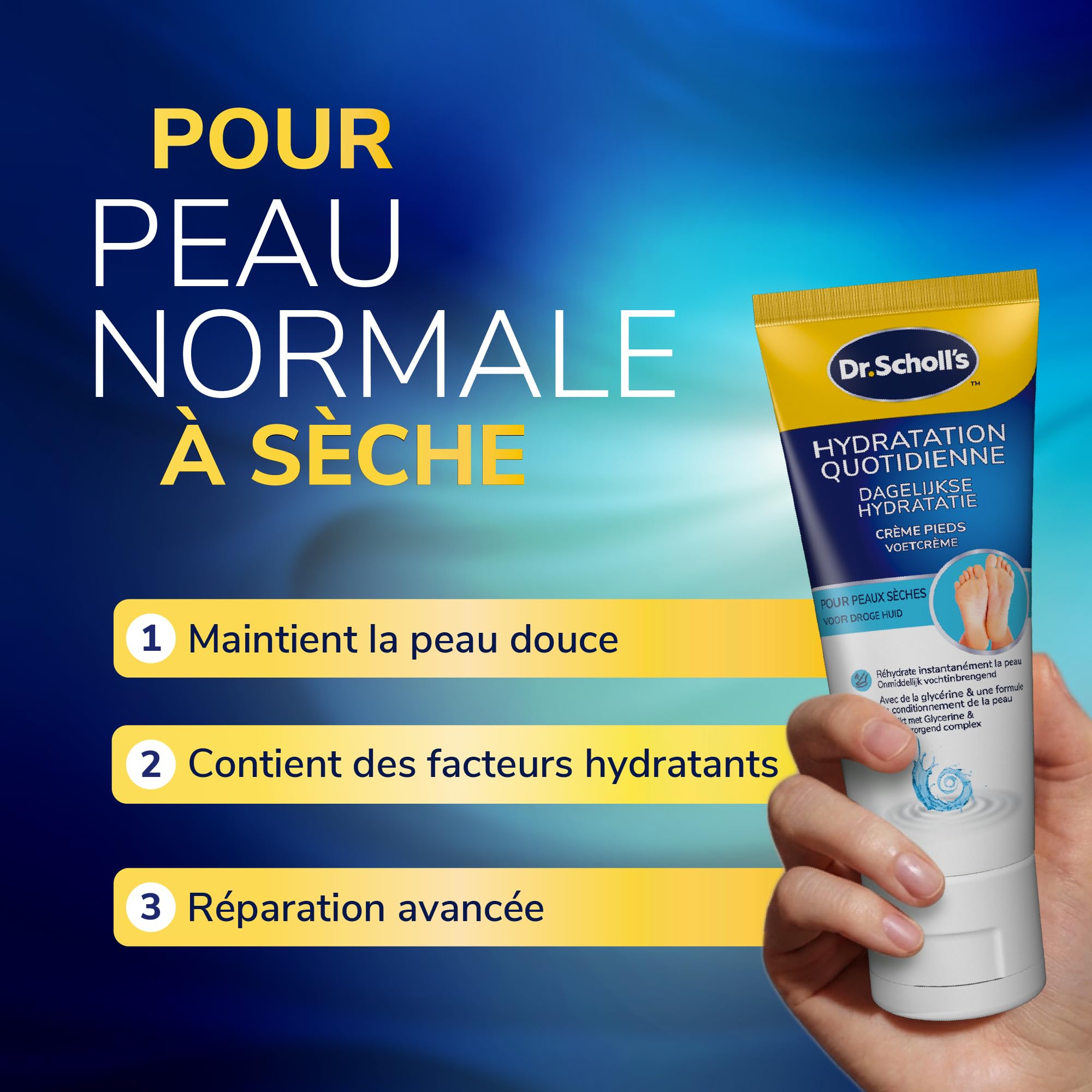 Dr. Scholl's Crème Pieds Hydratation Renforcée - Peaux Sèches et Abîmées - Glycerine Enrichie pour Pieds Plus Doux - Hydrate Immédiatement et Protège Contre Sécheresse - Confort Durable - 75ml