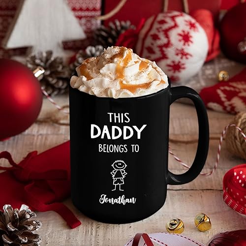 Miniatura 4 de Taza de café con texto en inglés "This Daddy Belongs To Coffee Cup", regalo para el día del padre, Navidad, taza de café negra personalizada con