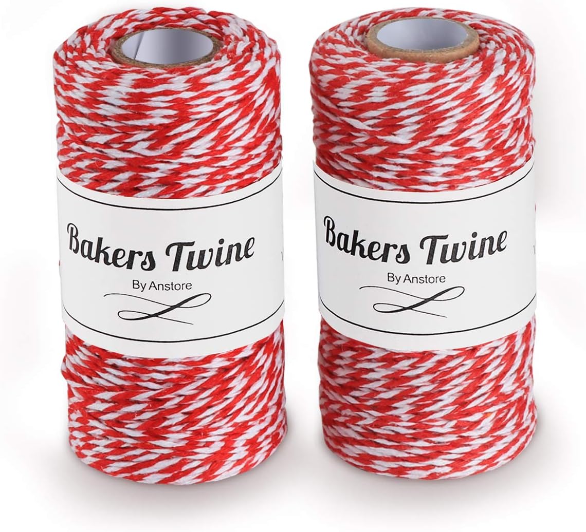 Anstore 2 Roll of Red and White Twine Cotton Bakers Twine Garden Twine
