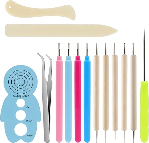 KITANIS 14 herramientas de papel y suministros, incluye 5 bolígrafos de doble cabeza, 4 bolígrafos ranurados, 2 herramientas de carpeta de hueso,