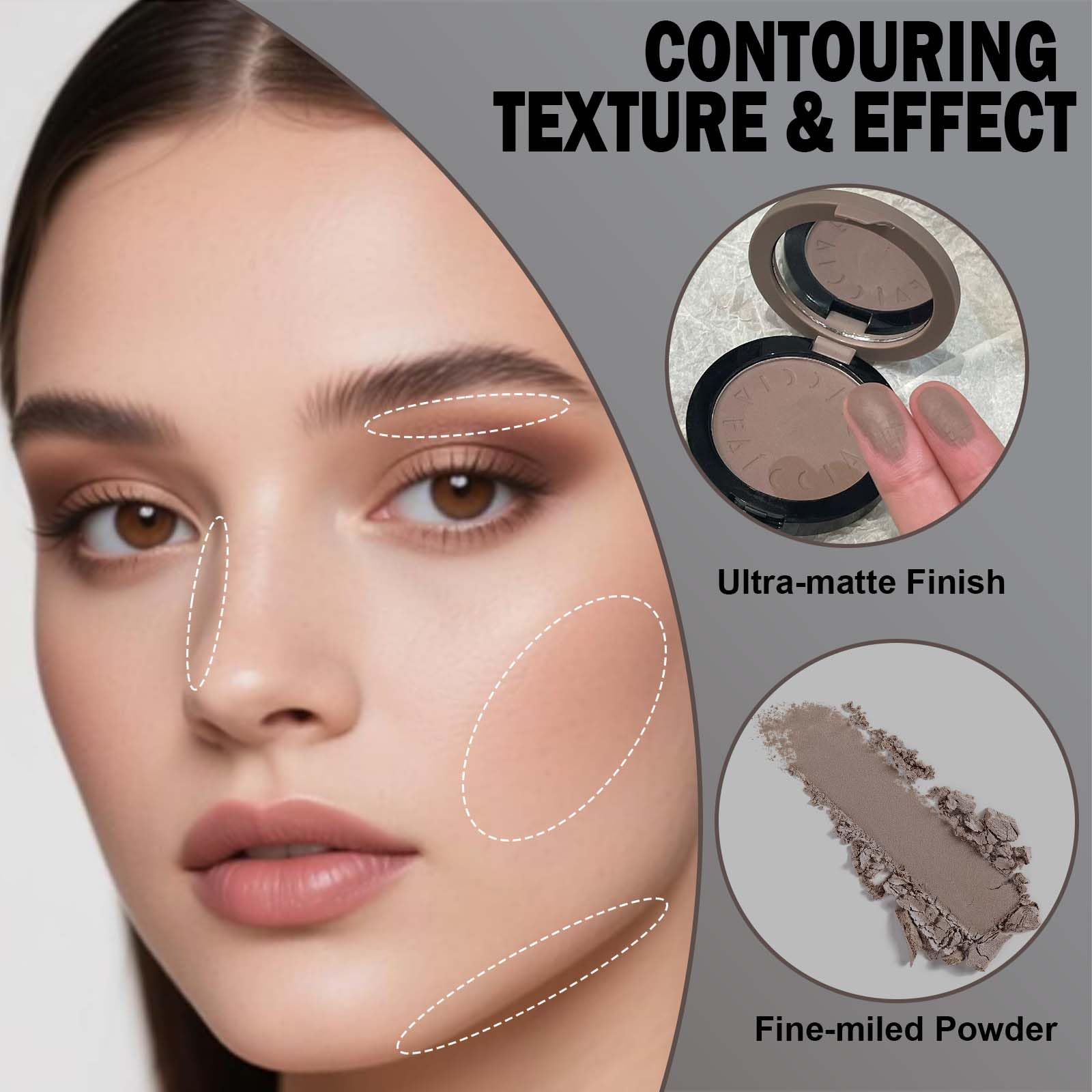 Noerrors Palette per Contorno Tonalità Fredda con Specchio e Pennello, Polvere Bronzer per Contorno Naso Grigio Marrone, Palette Correttore per Scolpire il Viso, Set da Trucco per Ombreggiatura