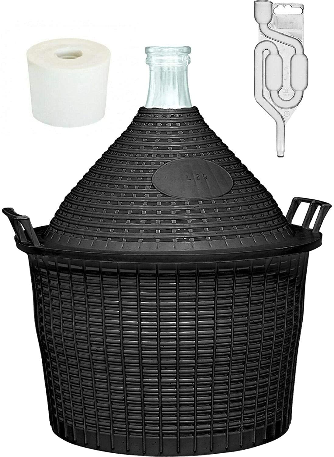 Weinballon-Set 5L – Glasballon Mit Gärröhrchen & Gummistopfen – Für Wein, Bier, Most – Lebensmittelecht, Handmade