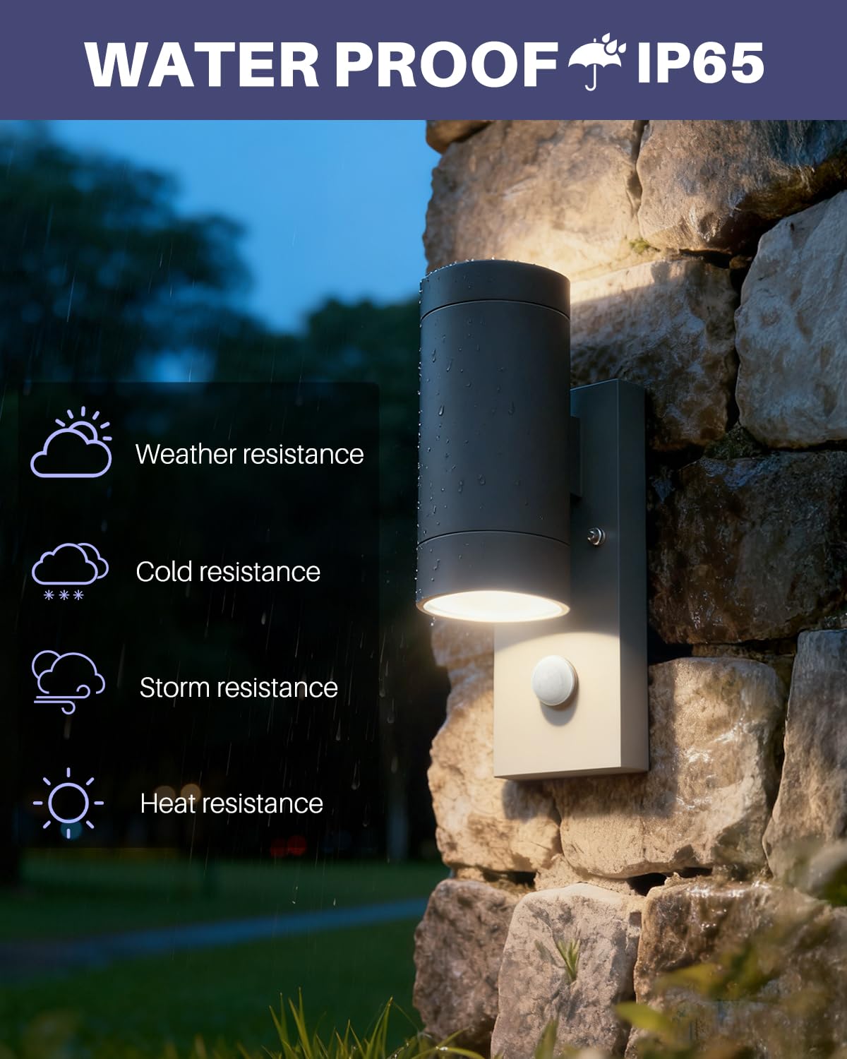 EBION 2 Pieza Aplique Pared Exterior con Sensor de Movimiento,Antracita | IP65 Lámpara de Pared Exterior Arriba/Abajo,Apliques Exterior de Aluminio para Jardín Entrada,GU10,Bombillas No Incluidas