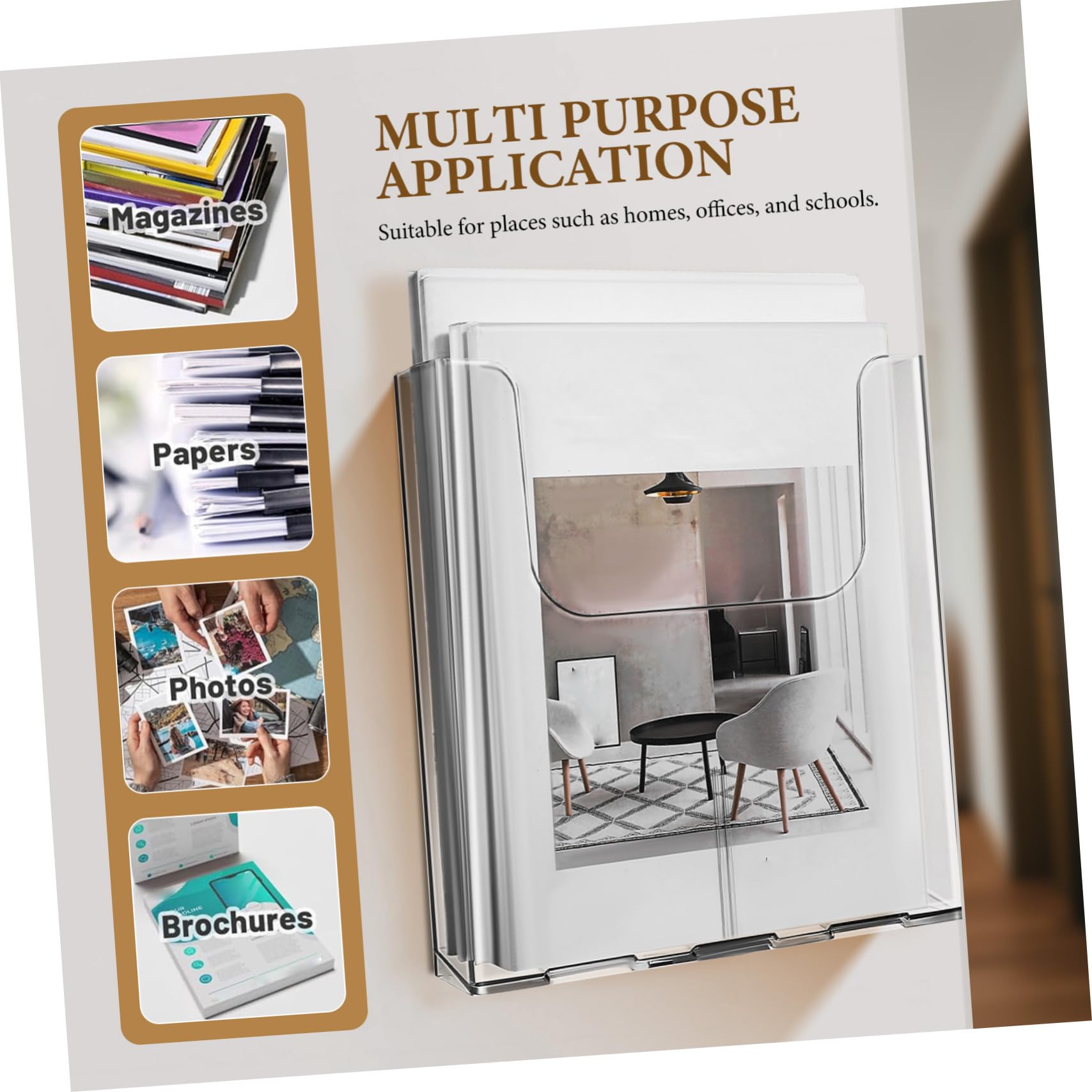 NUOBESTY Soporte Mural Acrílico Para Folletos Tamaño A4 Transparente 4 Unidades Organizador Vertical De Documentos Para Oficina Hogar y Escuela