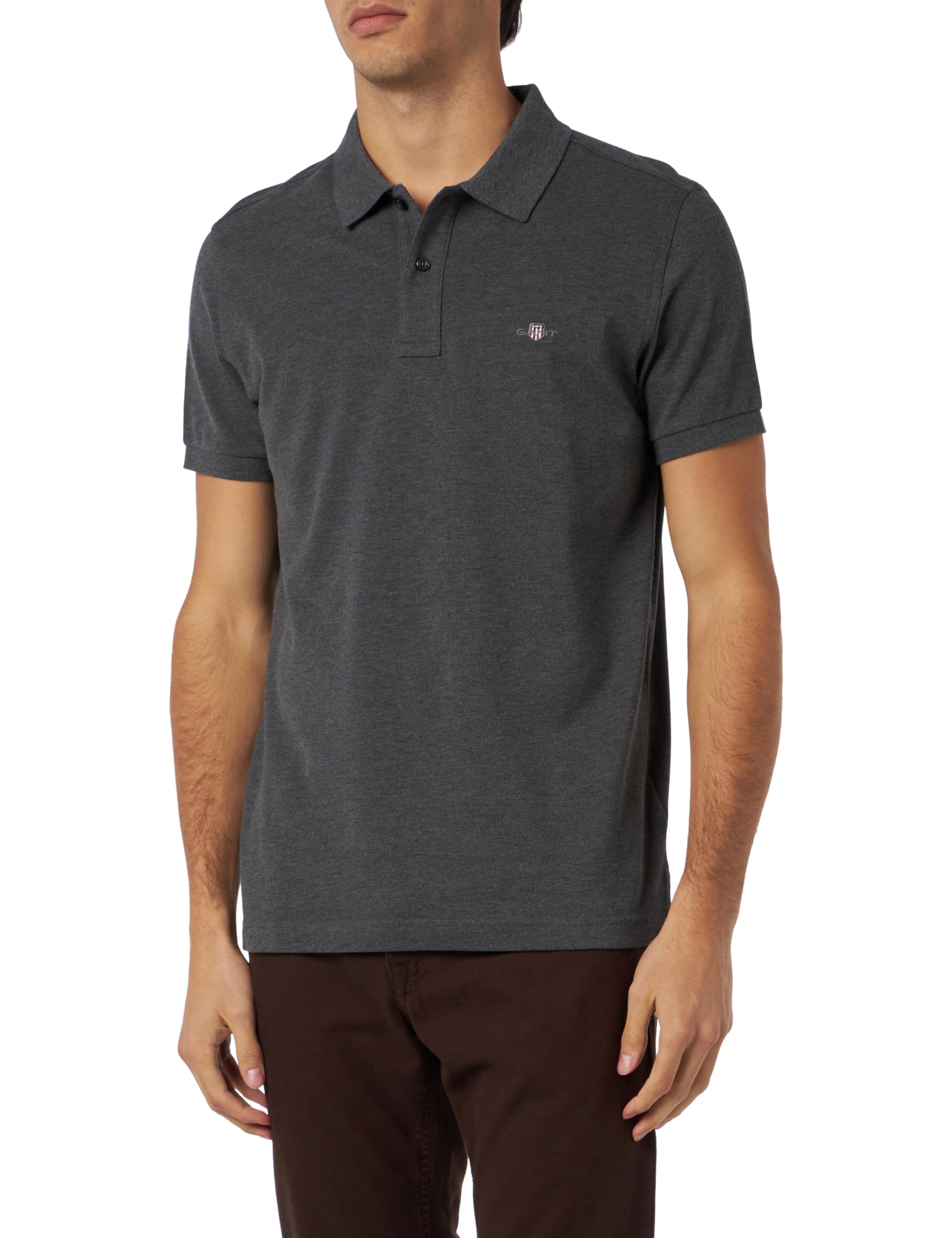 GANT Men's Slim Shield SS Pique Polo Shirt, Anthracite Melange, Standard, Antracite Melange, XXL