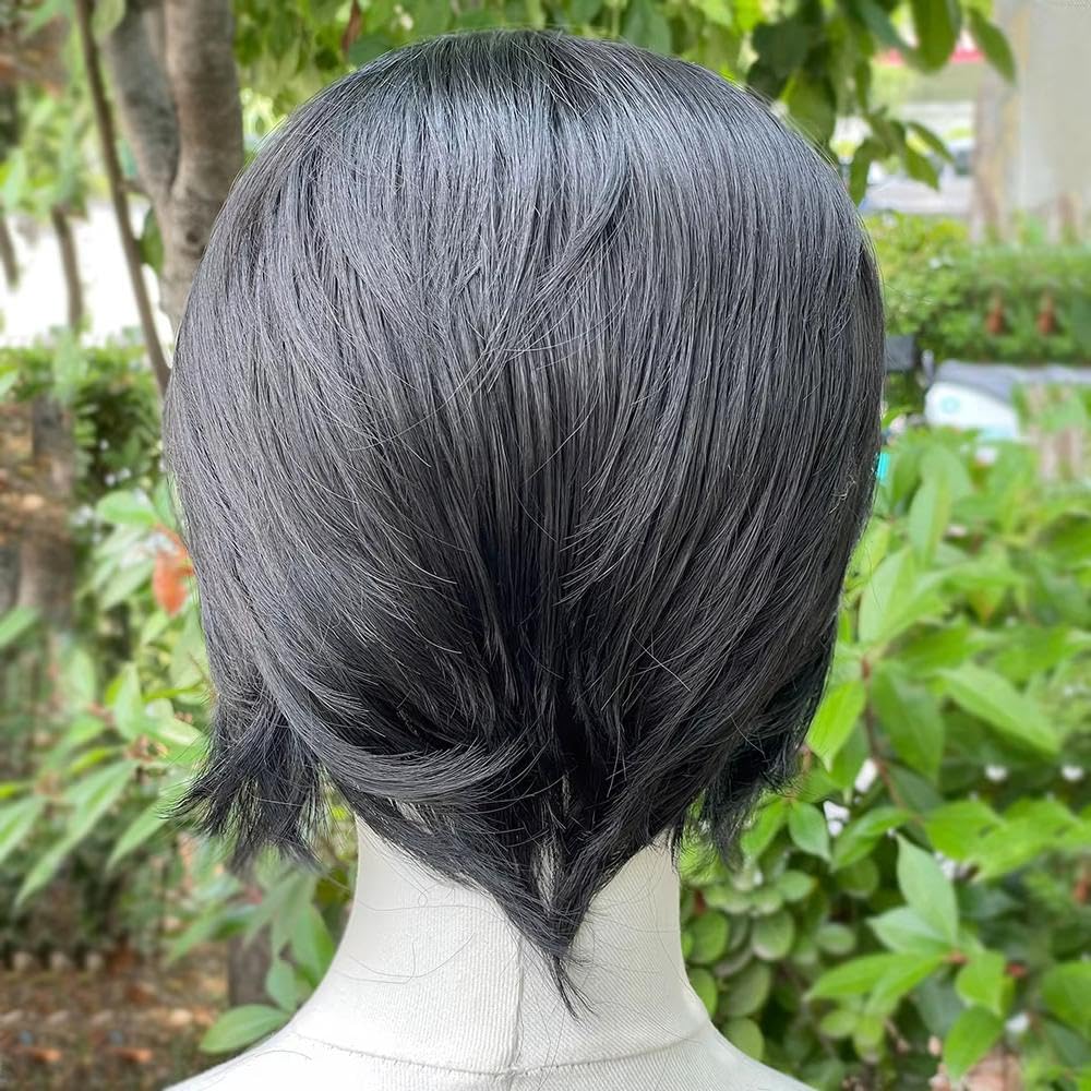 Haarpflege Widow's Peak Jet Black Kurze Bob-Perücke 13 X 4 Lace-Front-Perücken 150% Dichte Ohne Kleber