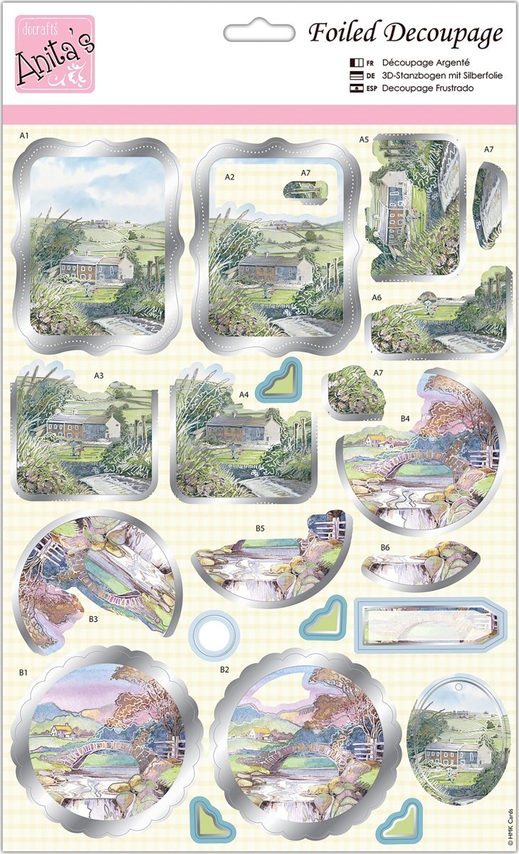 Docrafts Multi Anita's A4 Scenic Views Coloured Foiled Decoupage Sheet, Accessories Supplies For Craft, Paper Craft, Scrapbooking, Card Making, Origami, Ideal For Adult Craft, Adds Textured Pattern To Craft Projects