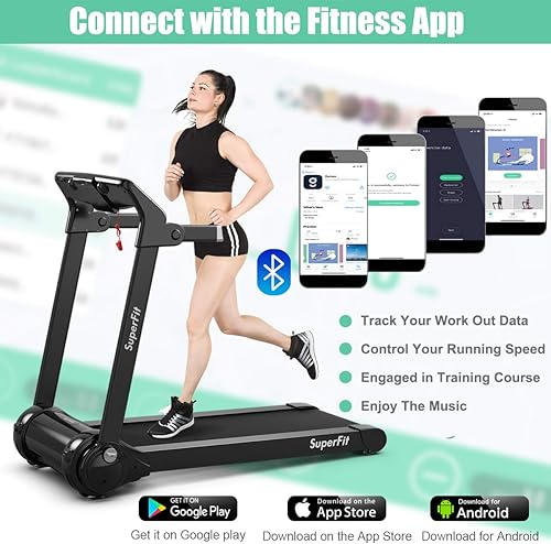 Miniatura 2 de Goplus 3HP Caminadora eléctrica plegable, caminadora autoestable con control de aplicación, altavoz de dientes azules, pantalla táctil HD, sin