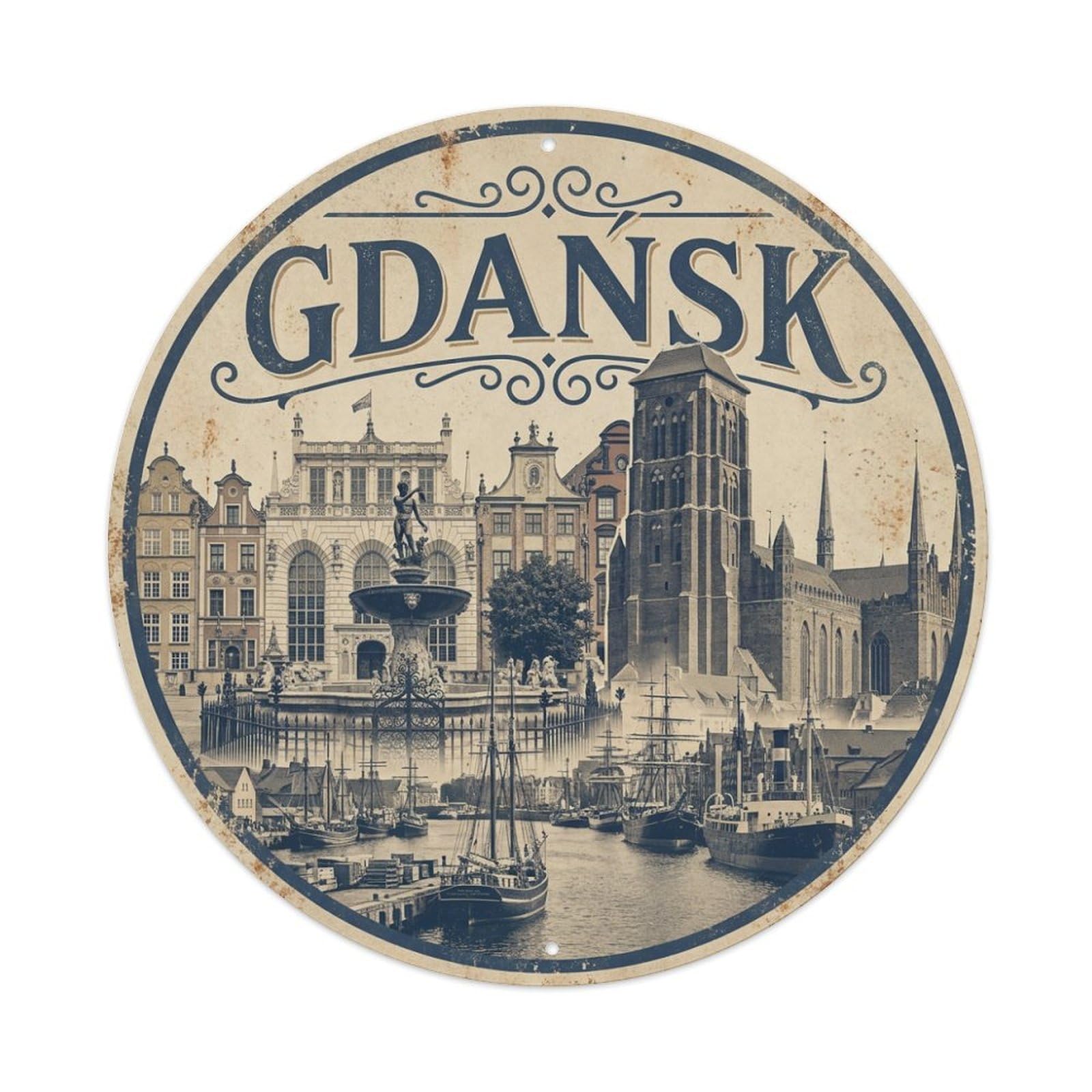 Retro Travel Poland Gdansk Metal Tin Sign