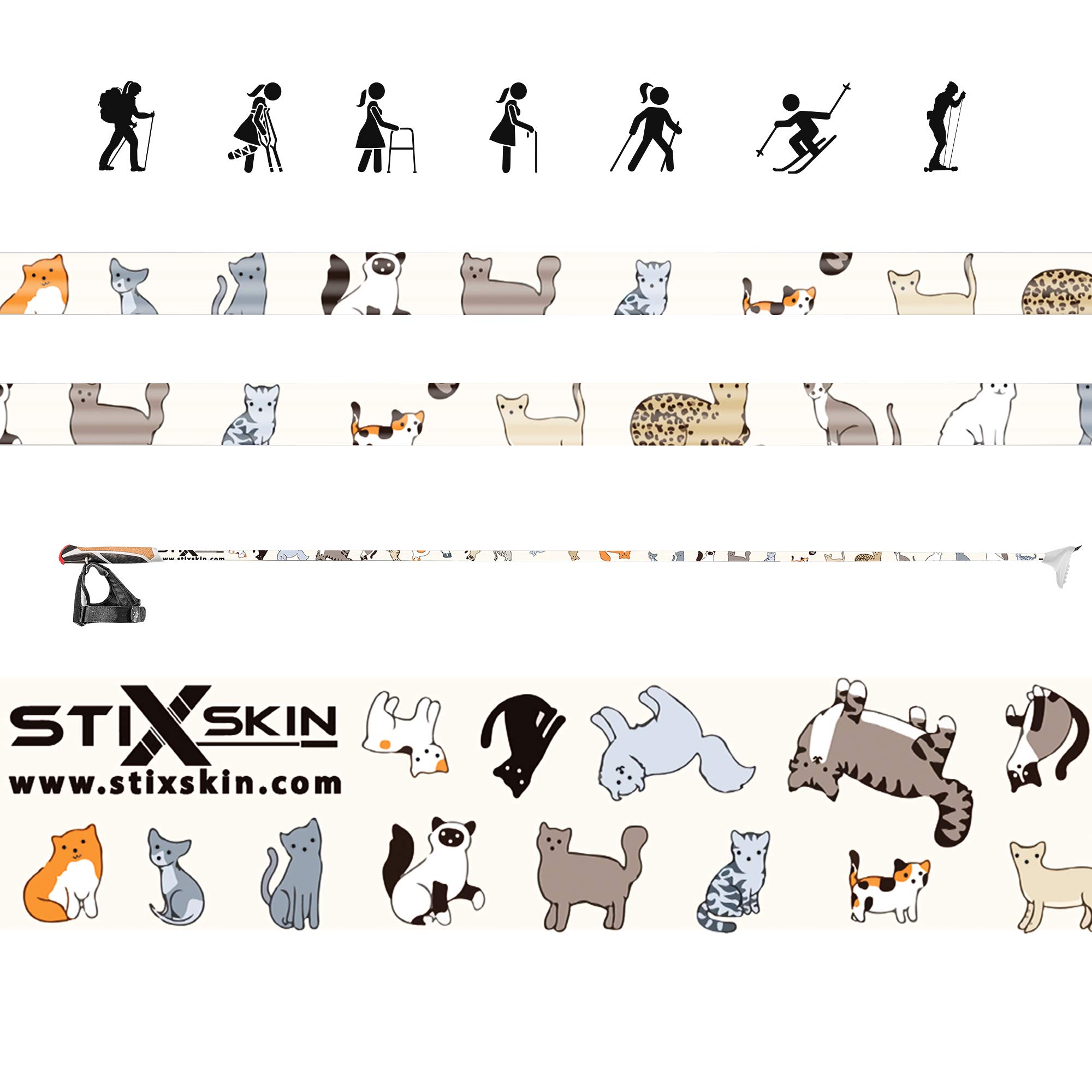 Coloured Decorative Vinyl Wraps - Printed Self-Adhesive Decals for Nordic Walking, Hiking, Skiing & Trekking Sticks or Poles - High-Visibility Material with Clear Prints & Designs