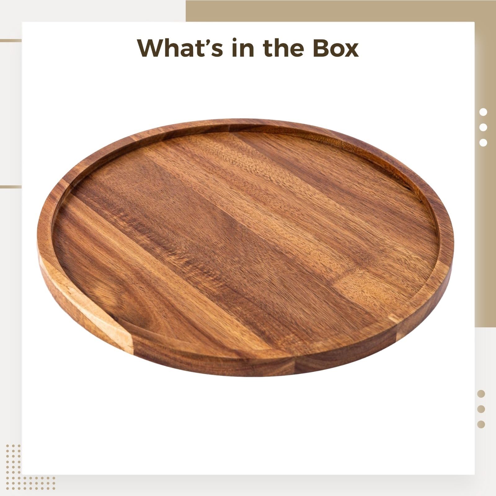 Serviertablett aus Akazienholz, rundes Holztablett für Vorspeisen und Charcuterie-Board, Dekoteller für Wohnaccessoires, 29,5 cm Durchmesser, natürliches Servierbrett für Küche und Wohnzimmer