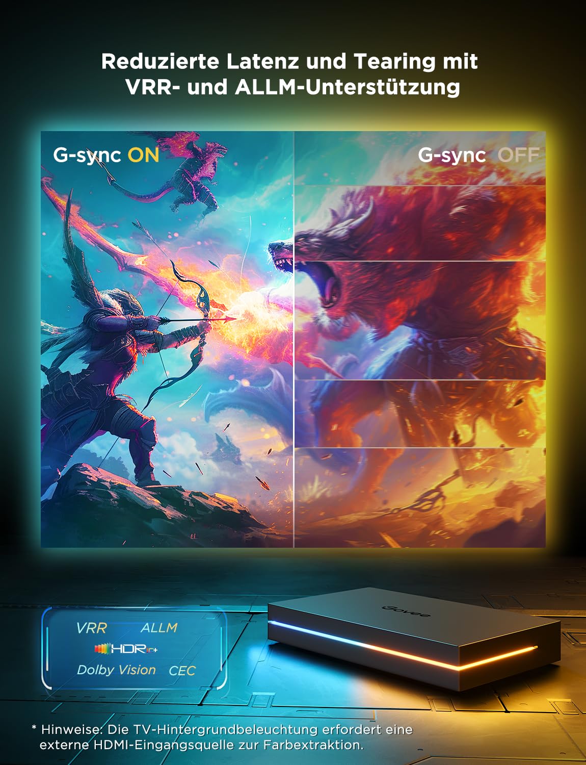 Govee HDMI 2.1 Sync Box AI Kit 2, inkl. TV Hintergrundbeleuchtung | Unterstützt 8K@60Hz, 4K@144Hz, VRR und ALLM, funktioniert mit Matter, RGBIC LED Strip für 55-65 Zoll Fernseher, 75 LEDs/m