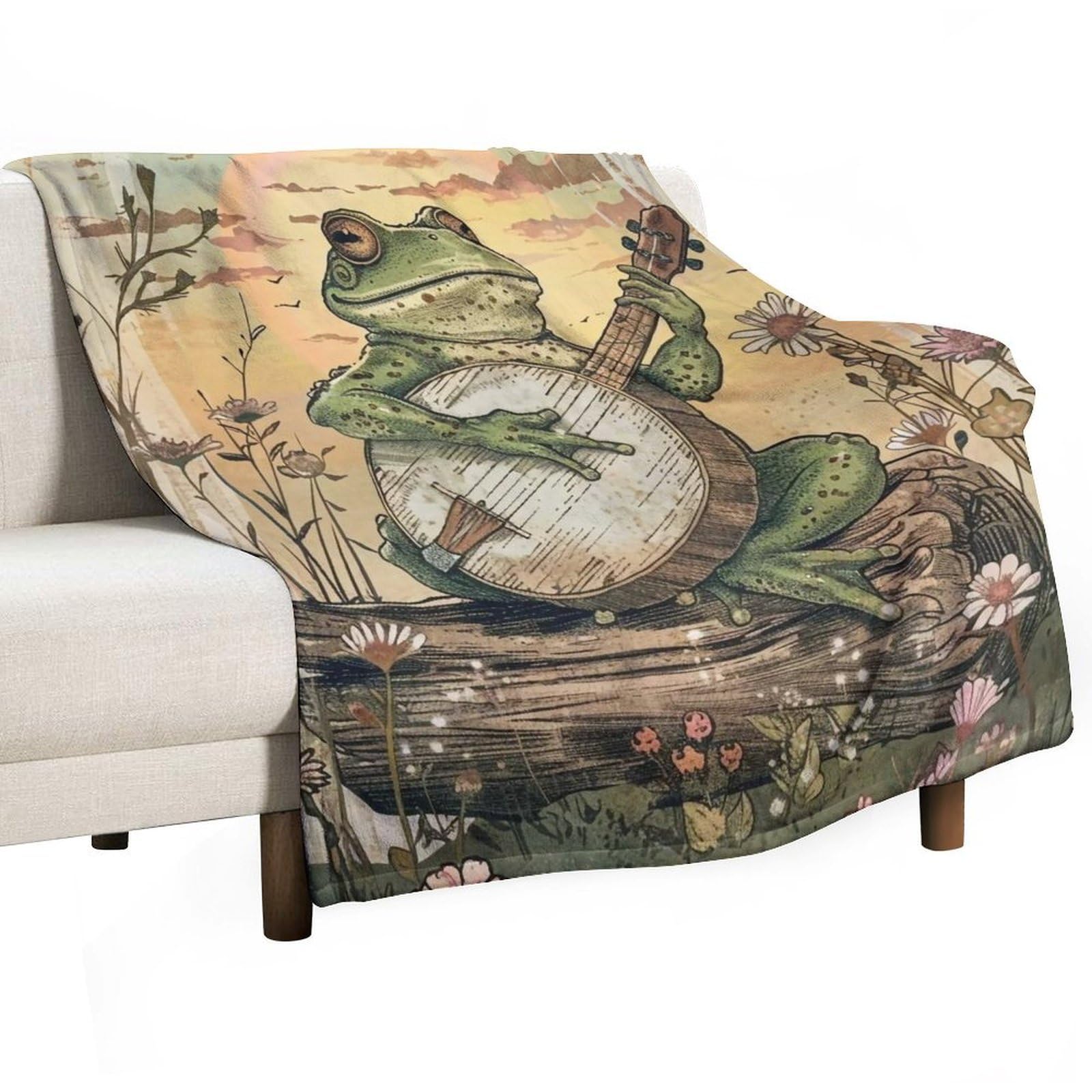 YHGSREUOH Frog-Playing-Banjo_03 Flannel Blankets Fleece Soft Throw Lightweight Plush Gifts for Couch, Bed, Cozy Sofa Plush, Chair, Lovers 130x150cm(50x60in)