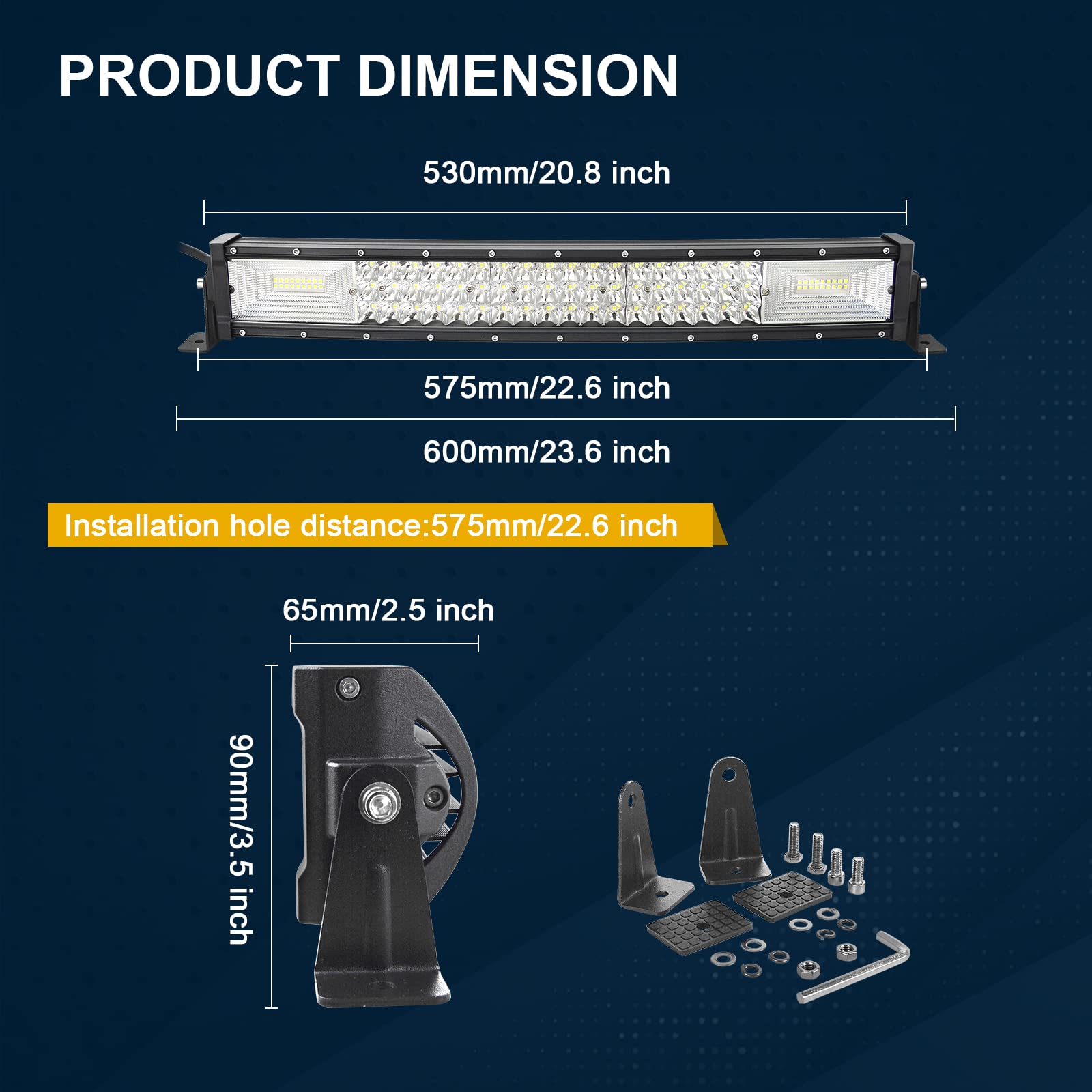PICAA Barra de luz LED 21 pulgadas 53cm 270W 7D: 3 filas de LED super brillantes, construcción sólida y resistente, adecuado para vehículos todo terreno y especiales, 12V
