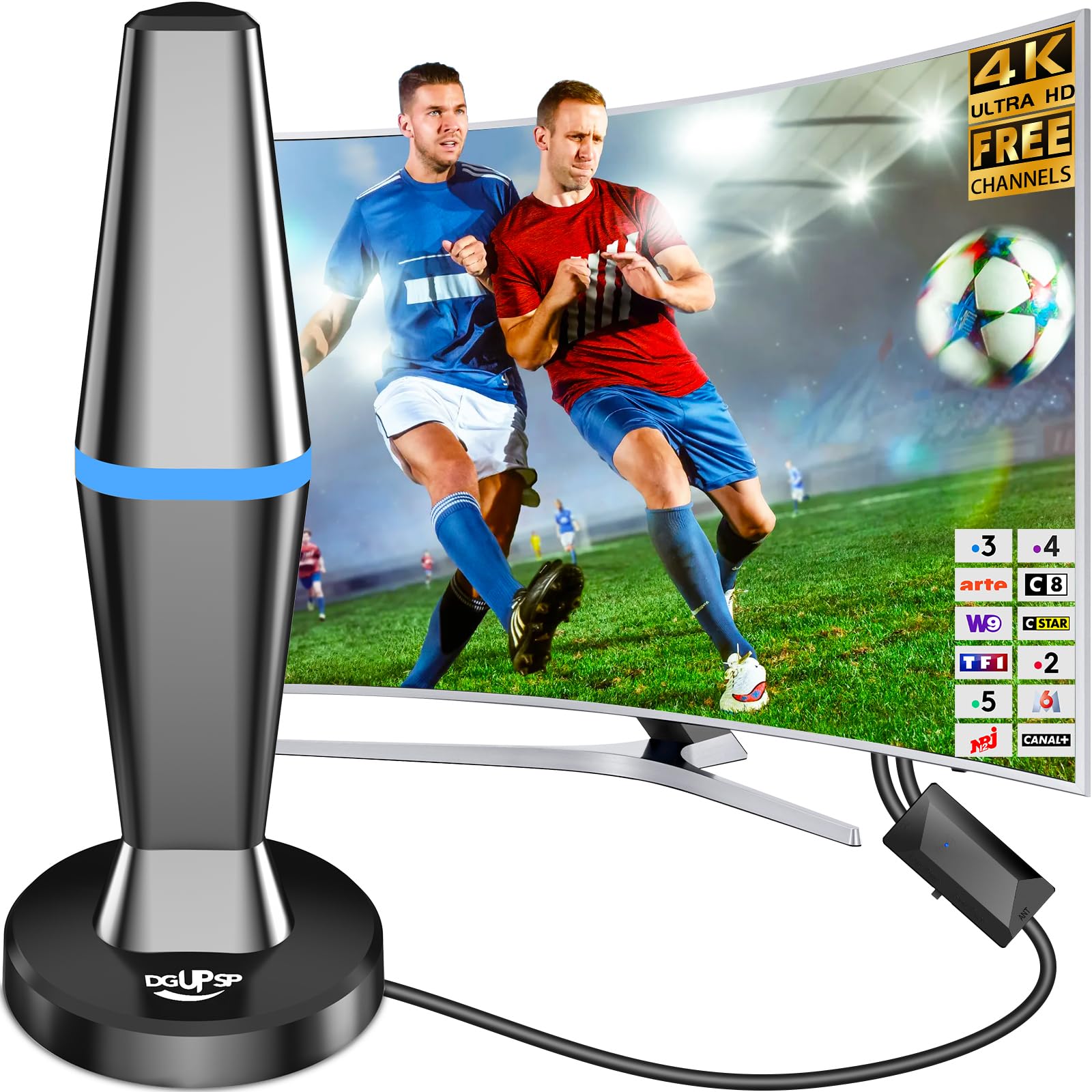 Antenna TV per interni - Antenne TNT per Smart TV con potente base magnetica e amplificatore, lunga portata fino a 80 km, compatibile con tutti i televisori
