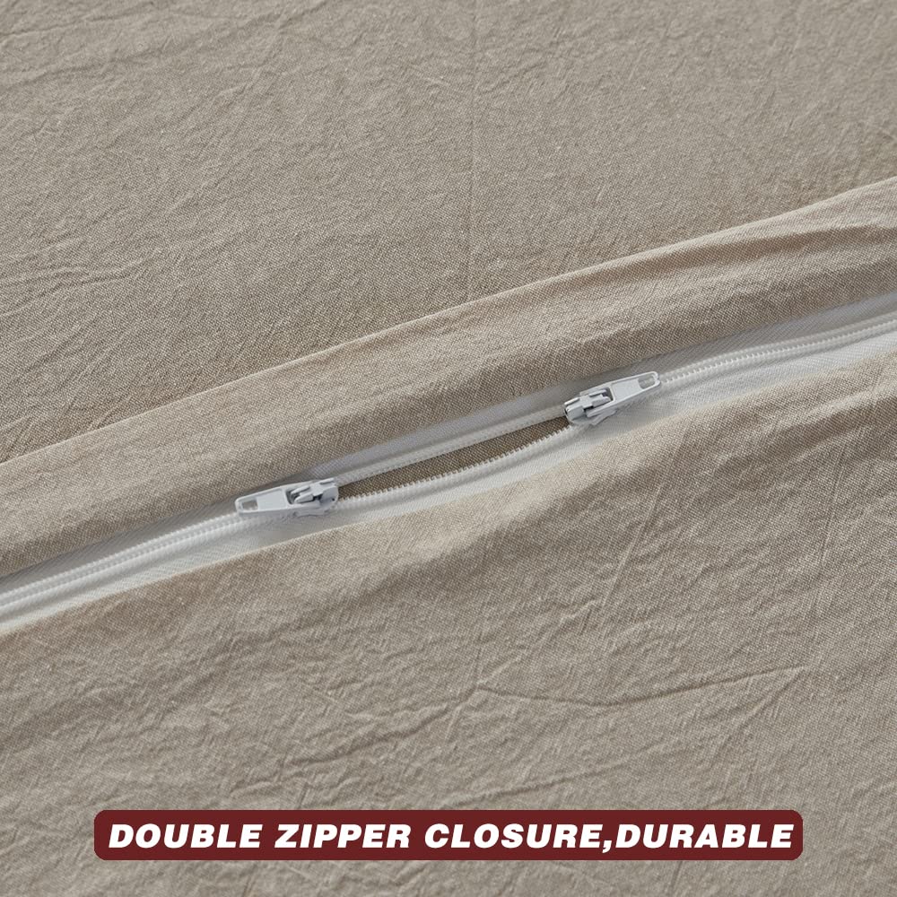 FACE TWO FACE Bedding Duvet Cover Set 3 Pieces 100% Washed Cotton Duvet Cover Linen Like Textured Breathable Durable Soft Comfy (King, Tannish Linen Grey)