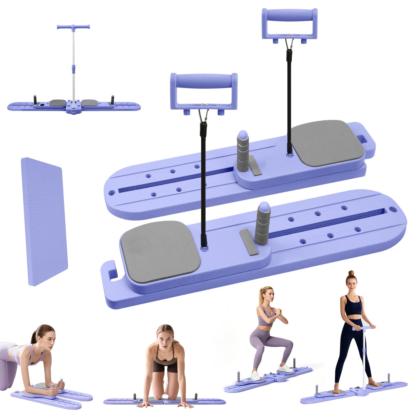 Pilates Reformer Board, 6-in-1 Pilates-Reformer, Multifunktionales Pilates Fitness Board mit Skimaschine, Widerstandsseil, Liegestützstange, Hebehandlauf für Anfänger & Profis