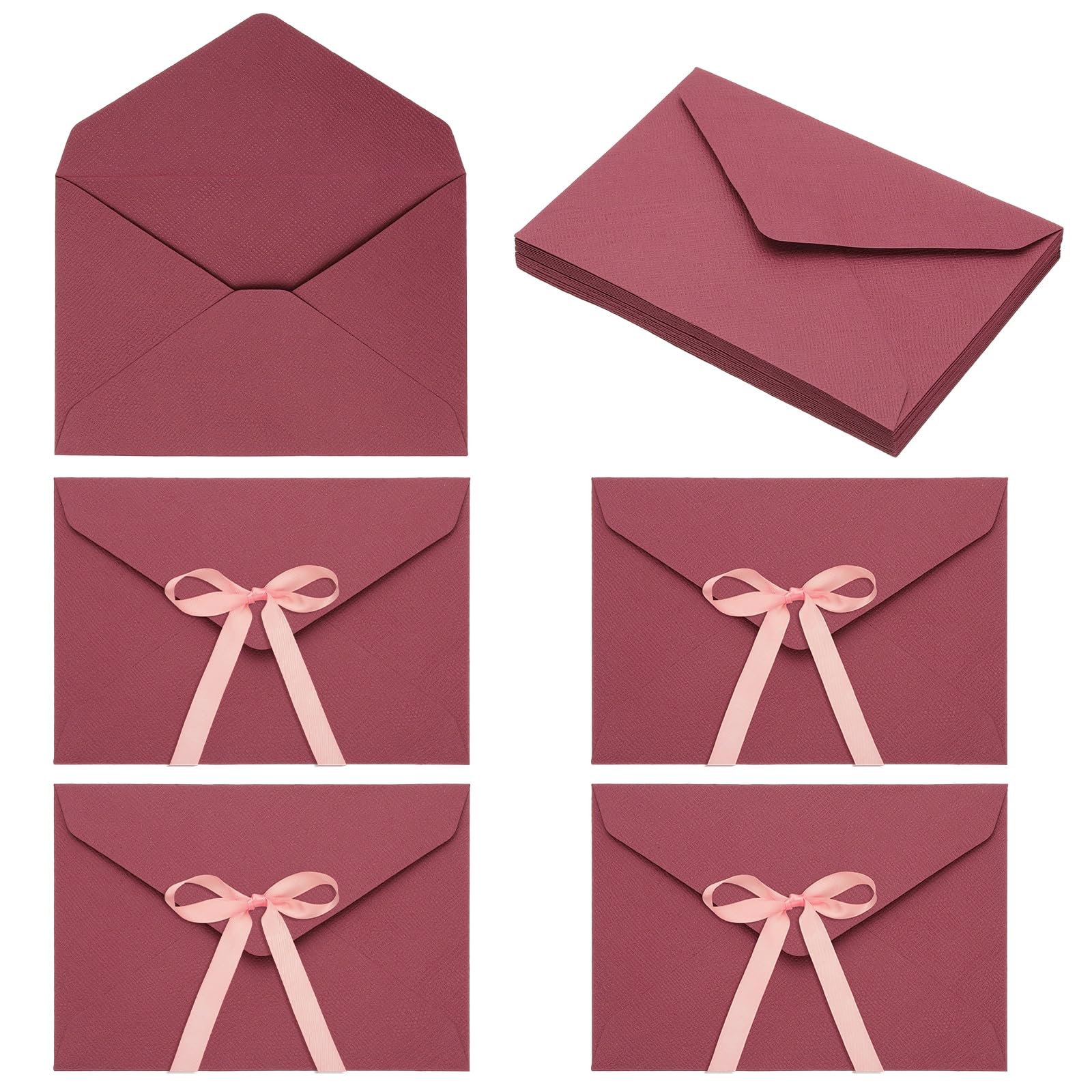 sourcing map 20 Pack Greeting Card Envelopes with Ribbon Bow, 6.3" x 4.4" Tiny Items Storage Vintage Cute Present Card Holder for Wedding Greeting Party Postcards, Red