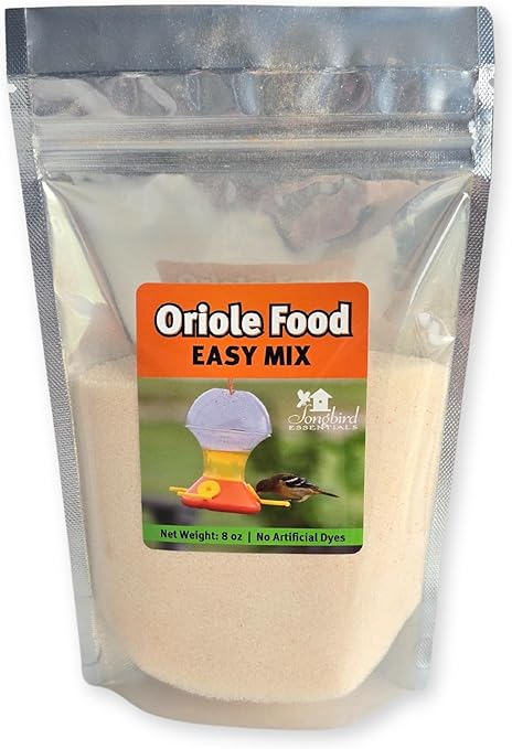 Songbird Essentials Oriole Nectar Mix - 8 Ounce Dry Concentrate Makes 48 Ounces Nectar - No Boil, All Natural, No Dyes or Artificial Sweeteners - Made in USA - Attracts Orioles and Hummingbirds