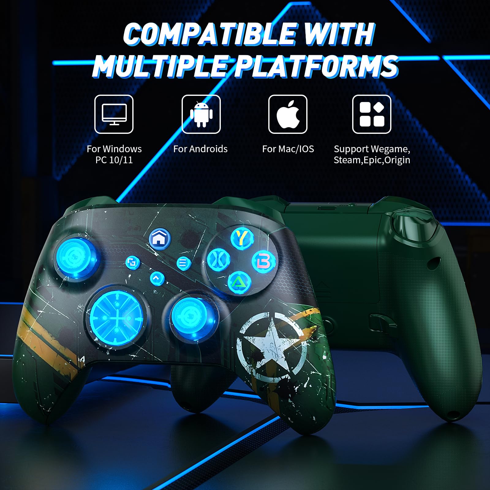 Dinosoo Wireless Controller für Xbox Series X|S, Xbox One, PC, iOS/Android, Bluetooth Kabelloser Gamepad Dual Vibration, TURBO, 3,5mm Audiobuchse, Macro