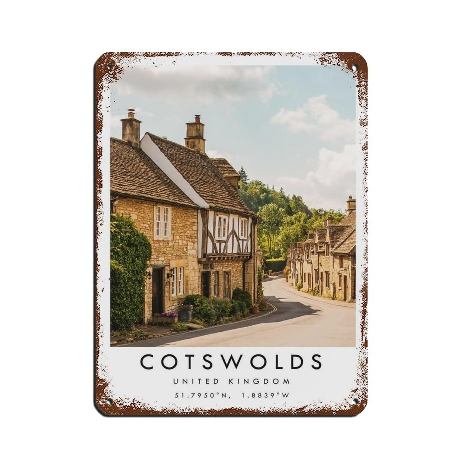 Lxwnze 30L X 40W Cm Cotswolds Travel, Cotswolds Poster Retro Poster Metal Tin Sign Chic Art Retro Iron Painting Bar People Cave Cafe Family Garage Poster Wall Decoration 12X16inch(30X40cm)