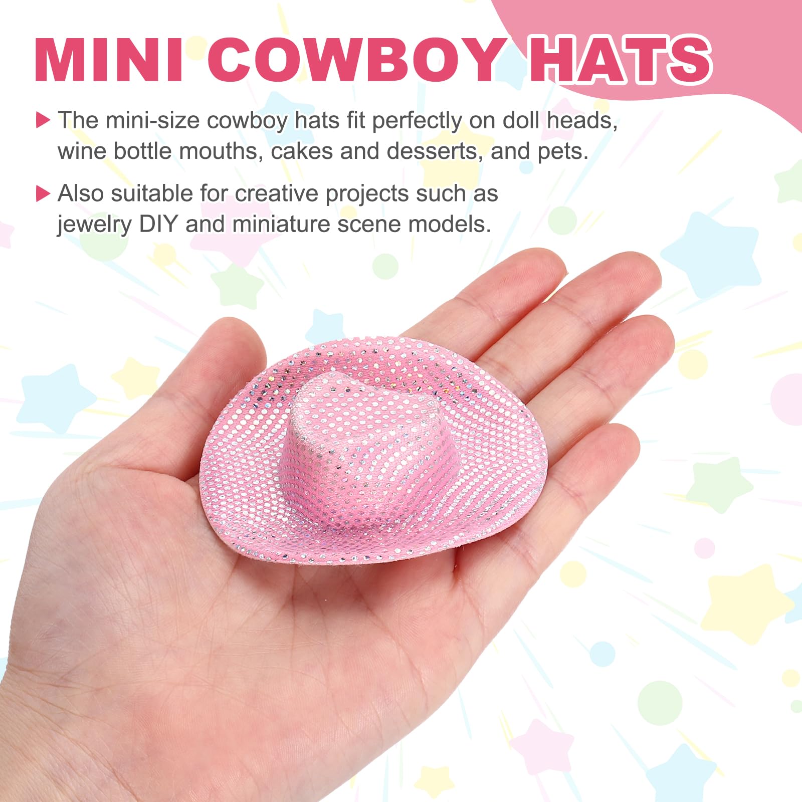 PATIKIL Mini Cowboy Hats, 8 Pcs Miniature Western Cowboy Hat for Crafts Party Decoration, Doll Pet Dress Up - Image 3