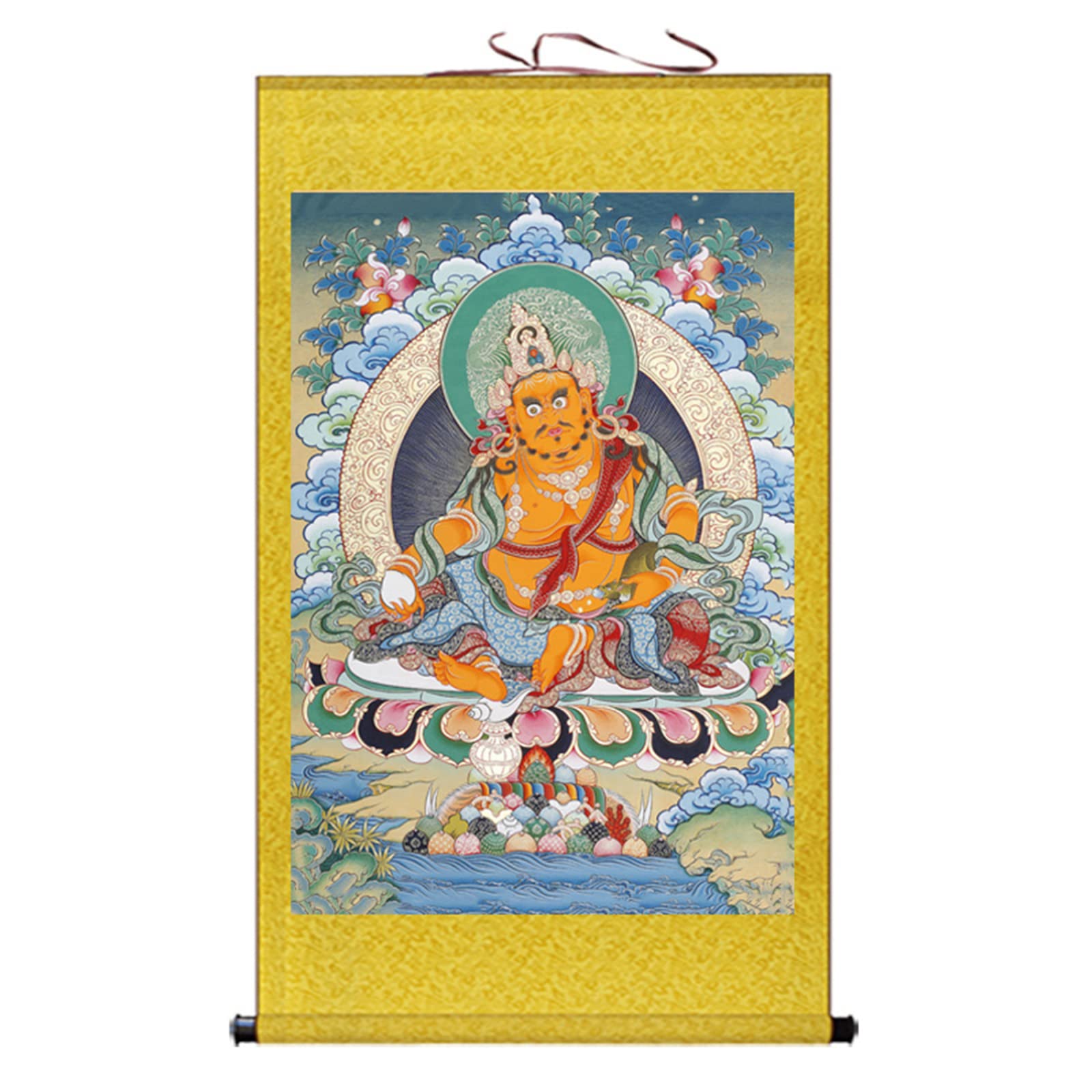 Amazon.co.jp: 黄色い富の神仏チベットタンカアート、仏教タンカ絵画  