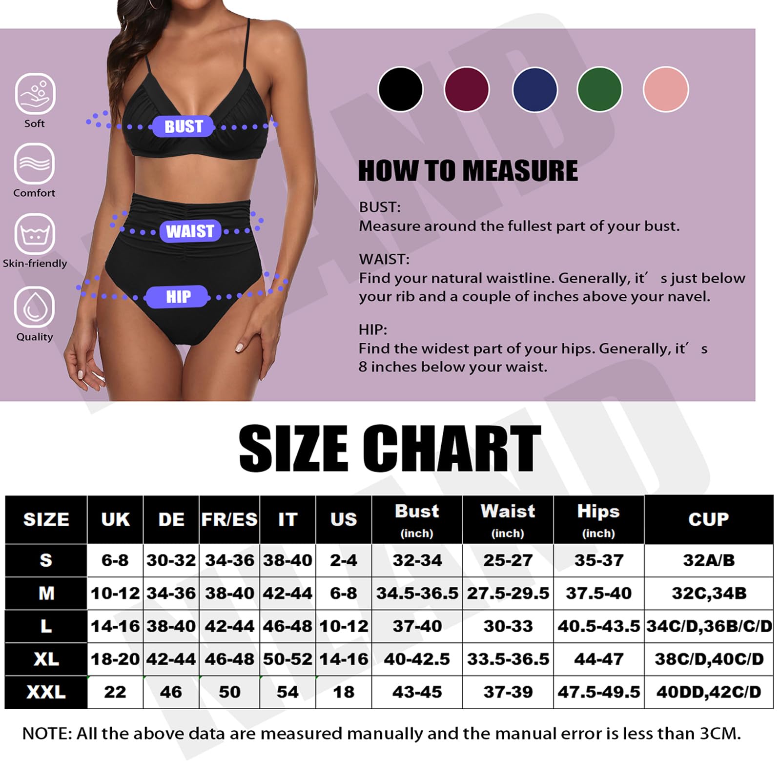 Costume da Bagno Donna Due Pezzi a Vita Alta Increspato Scollo a V Sexy Bikini Set Costumi Mare Halter Push Up Imbottito Beachwear