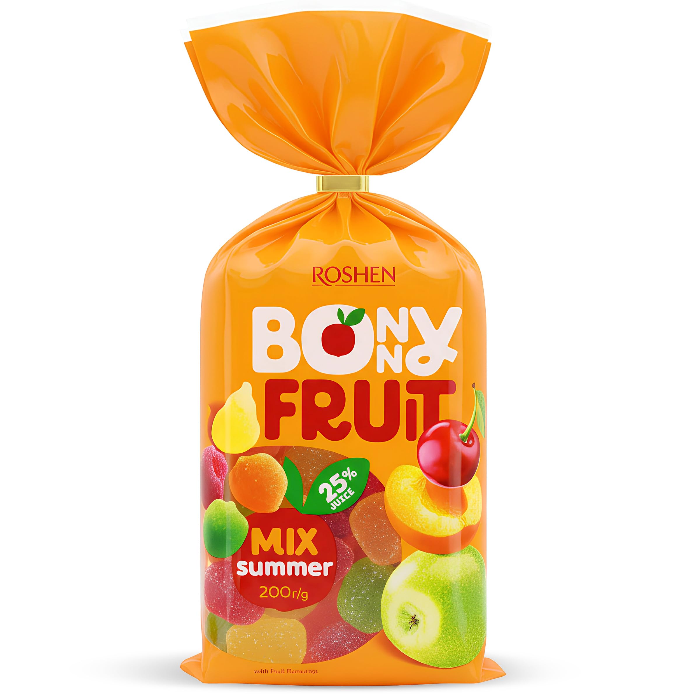 Roshen Bonny Fruit Summer Mix Gummy Candy, Made with 25% Fruit Juice, 200grams (Pack of 1)