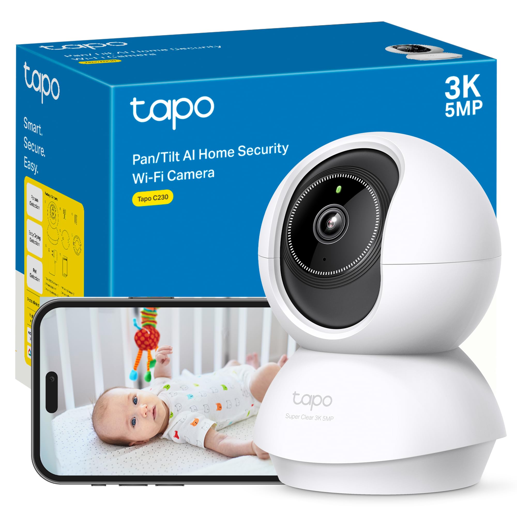 Tapo C230 - IA Cámara Vigilancia 360°, 3K 5MP, Alarma Sonora/Luz, Visión Nocturn