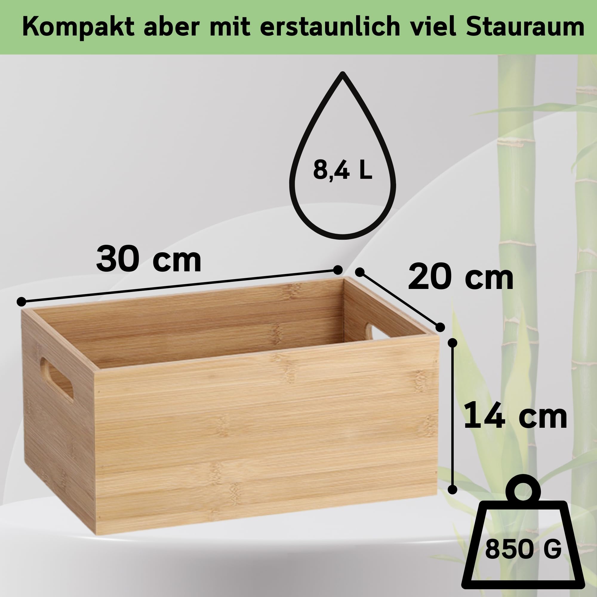 Holzkiste Bambus Ordnungsboxen Holz Kiste Aufbewahrungsbox robuste Organizer Holzkisten stapelbar verschiedene Größen & HLKauf-Block (Bambus-Mixset-3Größen & HLKauf-Block)