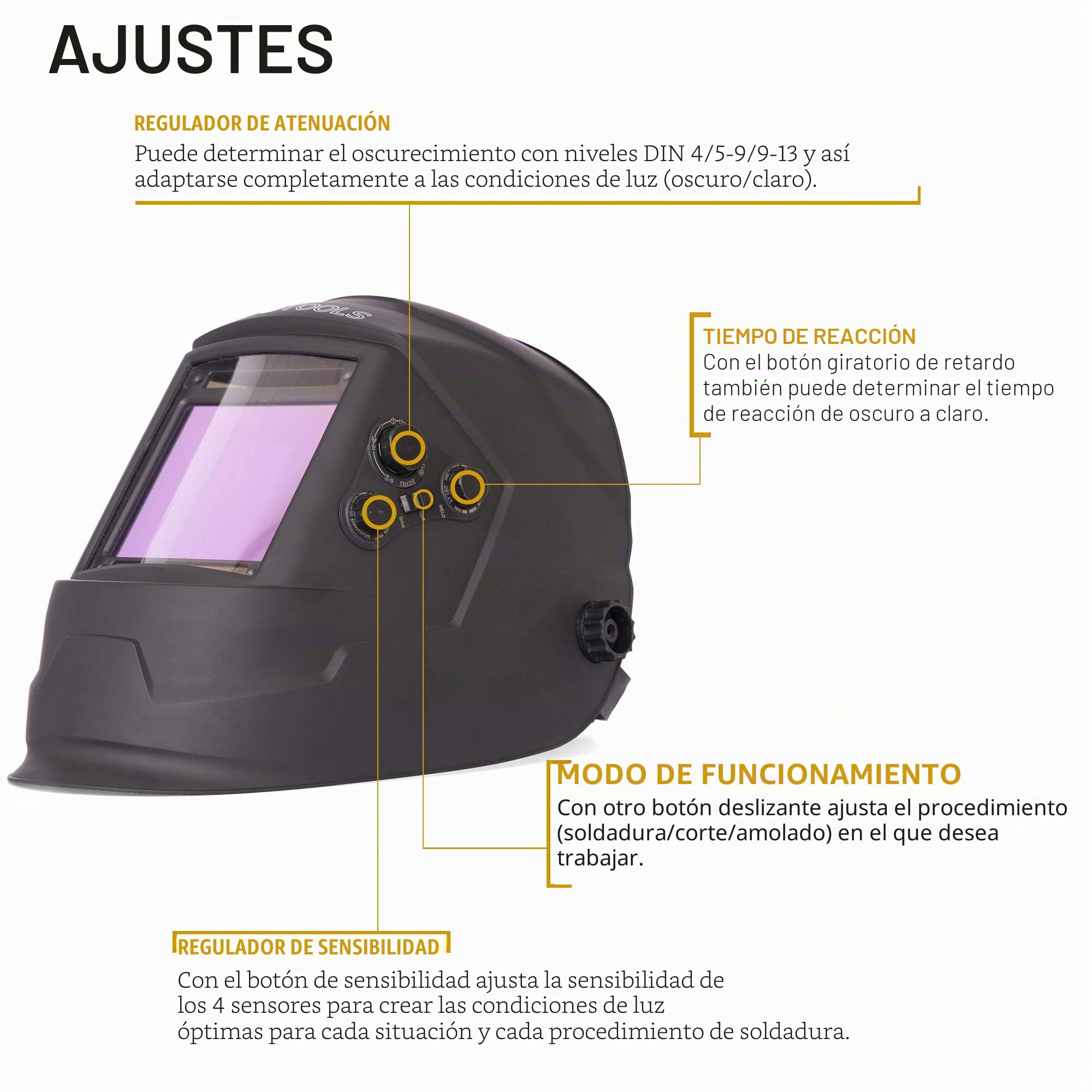 Casco de Soldadura automático LY800H – 4 sensores, Campo de visión Extra Grande 100×93 mm Completamente Ajustable para Todas Las Aplicaciones protección DIN 4/5-9/9-13