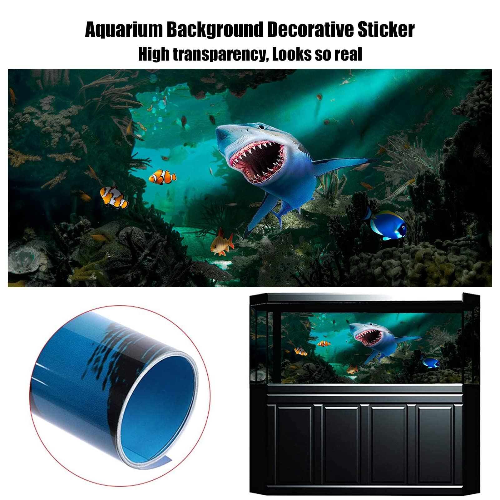 Fond d'aquarium - Images - Effet 3D - Poster adhésif en PVC - Baleines - Décoration en papier - 122 x 76 cm