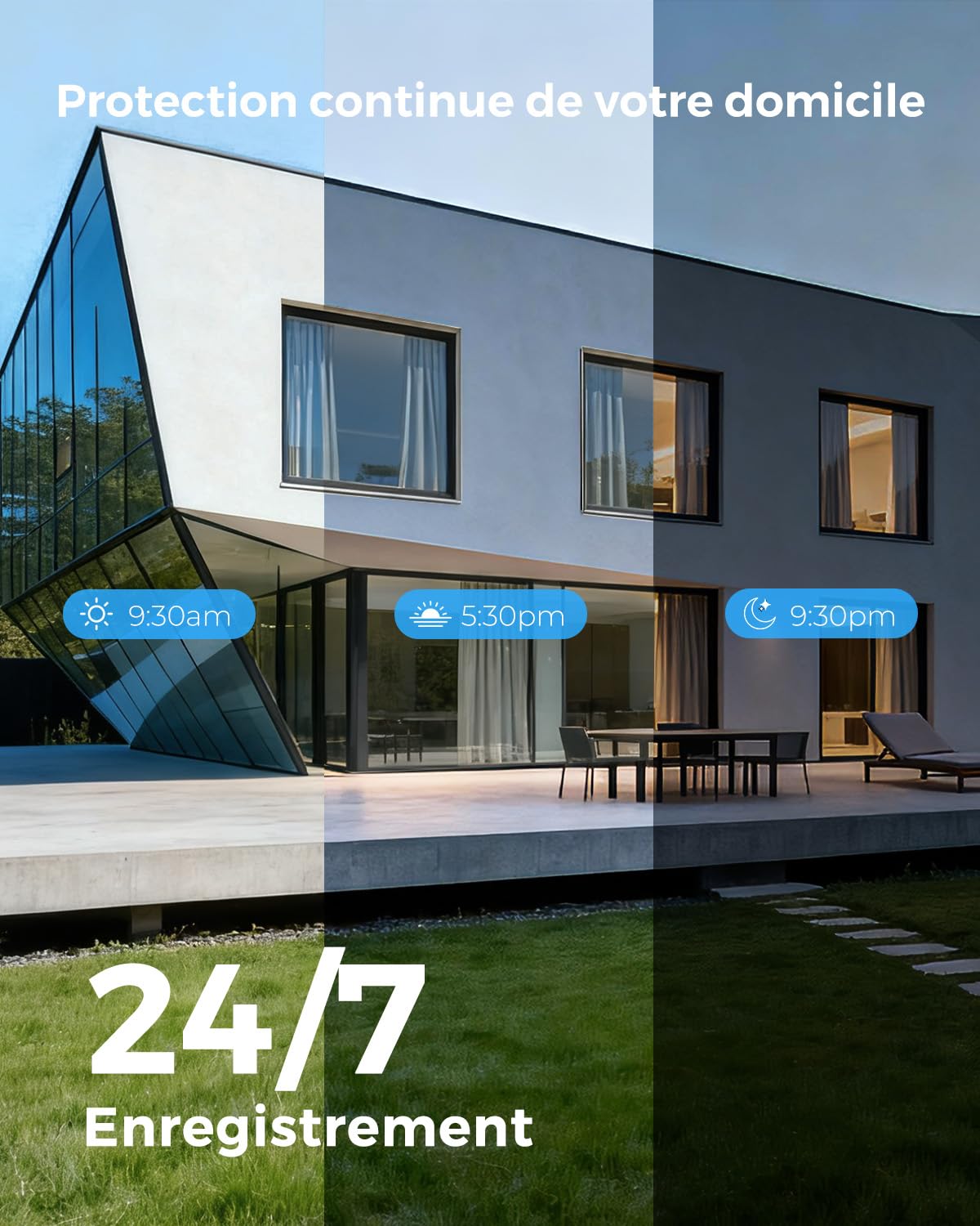Reobiux 2K Camera Surveillance WiFi Exterieure, PTZ Outdoor IP Caméra Extérieur avec Double Objectif, Vision Nocturne Couleur, Détection de Mouvement, Audio Bidirectionnel, Stockage SD/Cloud, IP66