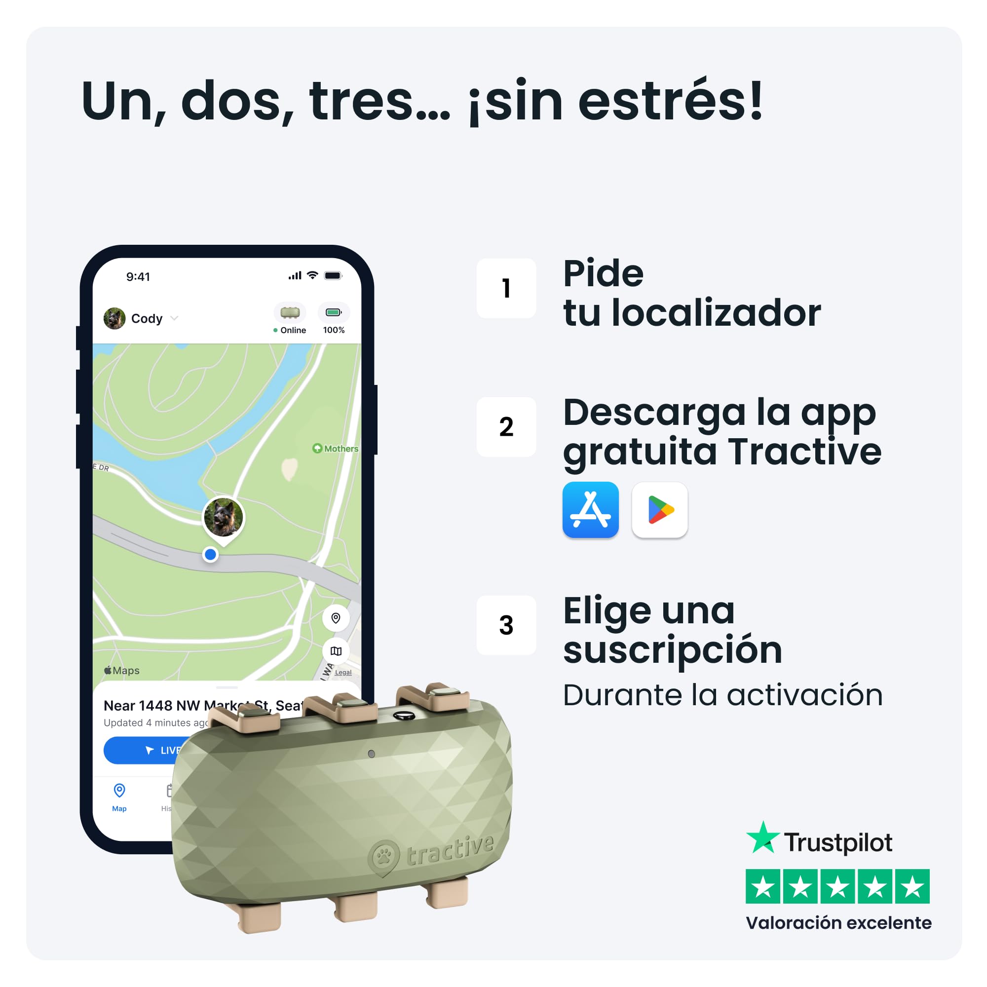 Tractive GPS perros XL | Hasta 1 mes de autonomía | Líder de mercado | Localización en tiempo real en todo el mundo | Alertas antifuga | Monitor de actividad con avisos de salud