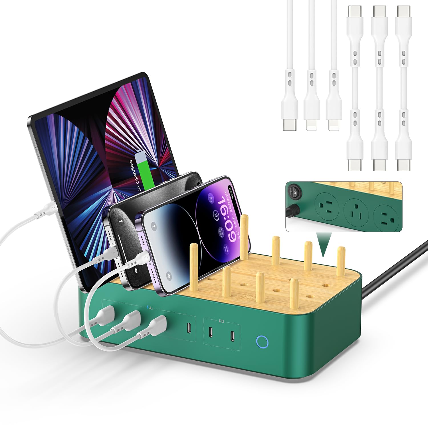 Multi Charger Walmart SHIQI-Bamboo USB-C Charging Station For